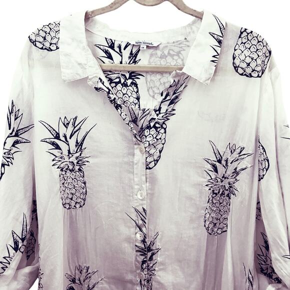 Blue Island Beach Coverup Pineapples 1X Lightweight Resort-wear Breezy Pockets - Picture 2 of 13